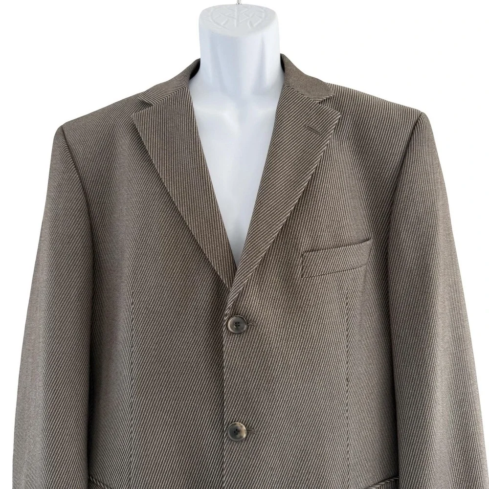 Hugo Boss Suit Jacket Mens 42R Brown Stripe Wool Notch Lapel Turkey Business
